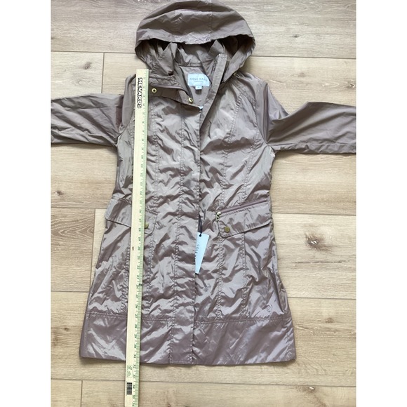 Cole Haan Signature Packable Raincoat Taupe Metallic Hooded Jacket Petite Small - Picture 2 of 6